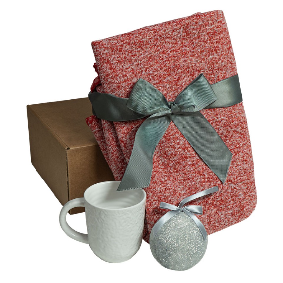 Подарочный набор HOLIDAY: плед, кружка, шар новогодний, коробка, красный