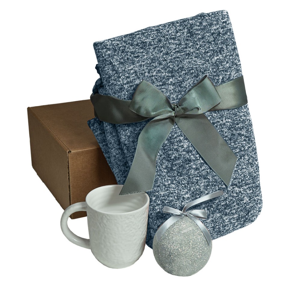 Подарочный набор HOLIDAY: плед, кружка, шар новогодний, коробка, синий