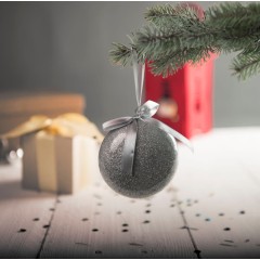 Елочное украшение ПРАЗДНИК, плоское,  серебристый,  пластик, D8 см, тампопечать