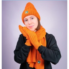 Шапка бини вязаная НАСВЯЗИ©, оранжевый, 30% шерсть,70% акрил