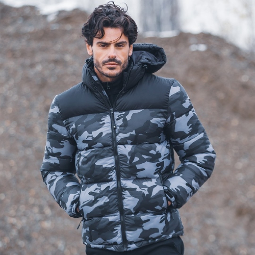 Куртка мужская "SIBERIA", камуфляж серый, чёрный, S, 100% нейлон 40г/м2, наполнитель: 100% полиэстер