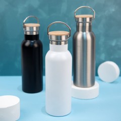 Бутылка для воды DISTILLER, 500мл. черный, нержавеющая сталь, бамбук