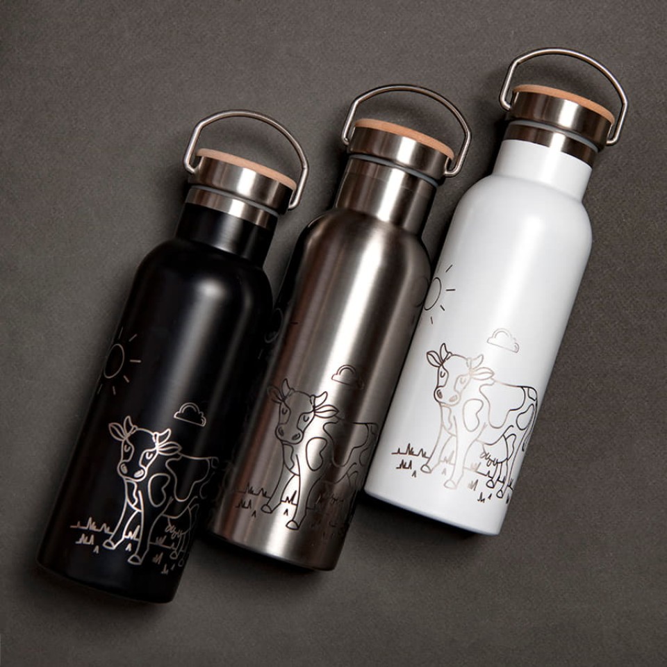 Бутылка для воды DISTILLER, 500мл. черный, нержавеющая сталь, бамбук