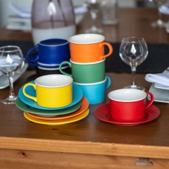 Чайная пара ICE CREAM, оранжевый с белым кантом, 200 мл, фарфор