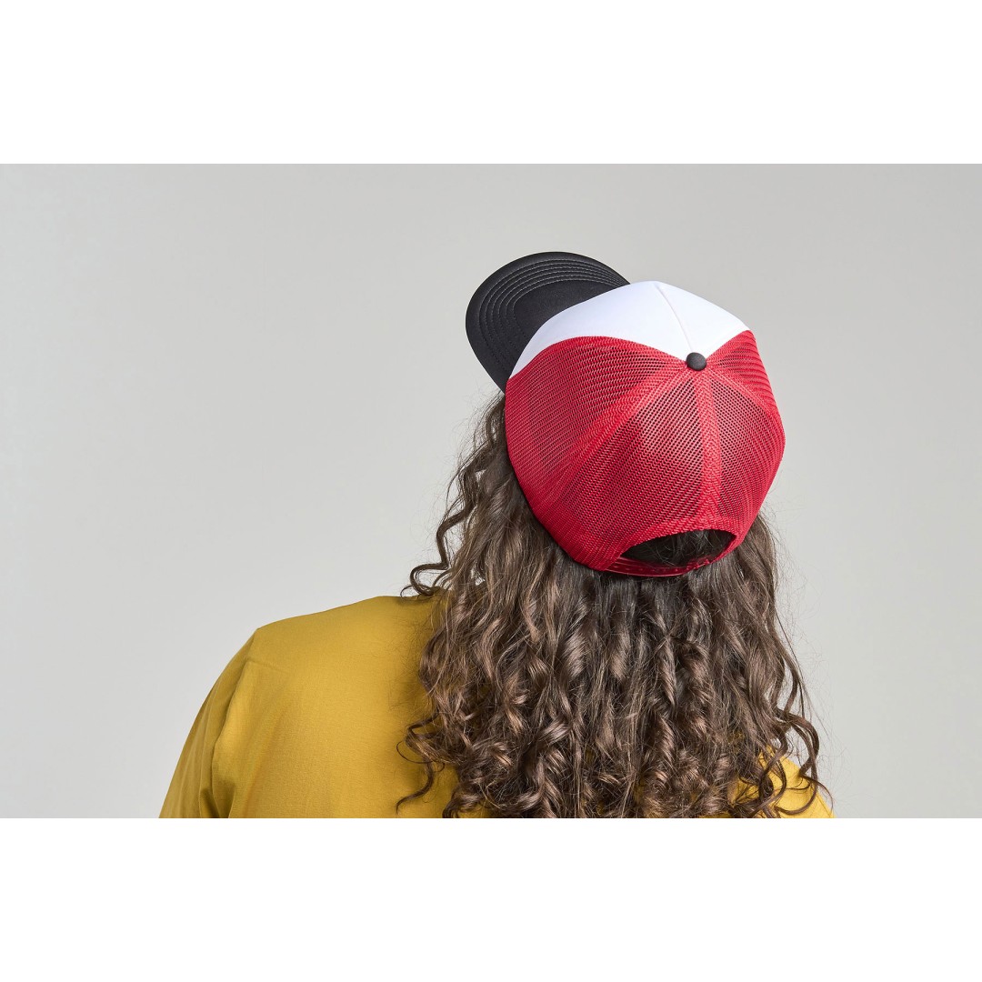 Бейсболка "RAPPER-S", 5 клиньев, пласт. заст, белый/жёлтый,100% переработанный полиэстер, 80 г/м2