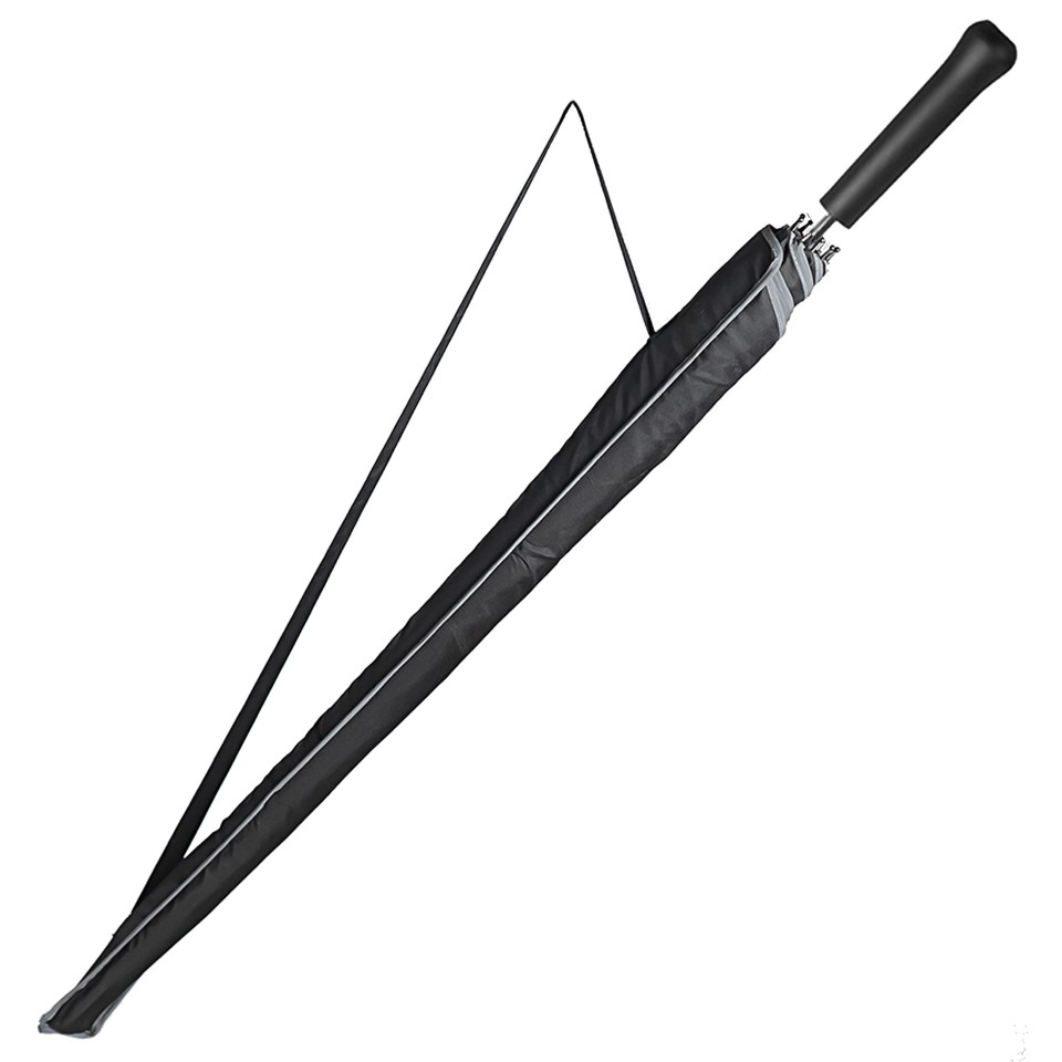 Зонт-трость "Reflect", механический, эпонж, чёрный со светоотражающей окантовкой в чехле с ручкой