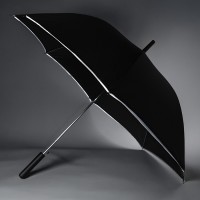 Зонт-трость "Reflect", механический, эпонж, чёрный со светоотражающей окантовкой в чехле с ручкой