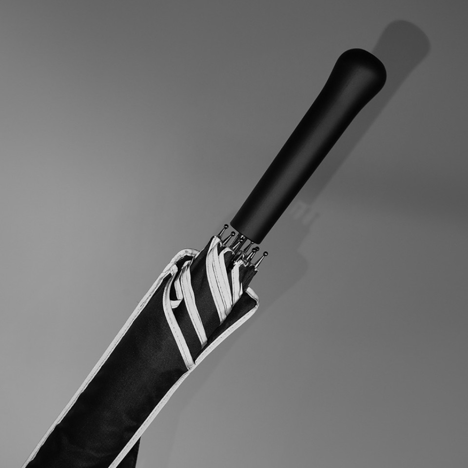 Зонт-трость "Reflect", механический, эпонж, чёрный со светоотражающей окантовкой в чехле с ручкой