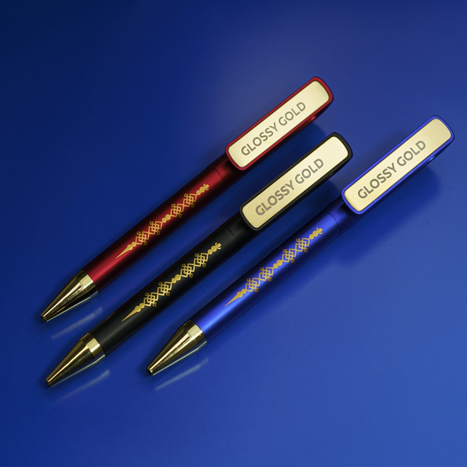 Ручка шариковая GLOSSY GOLD, черный металлик/золотой, пластик, металл