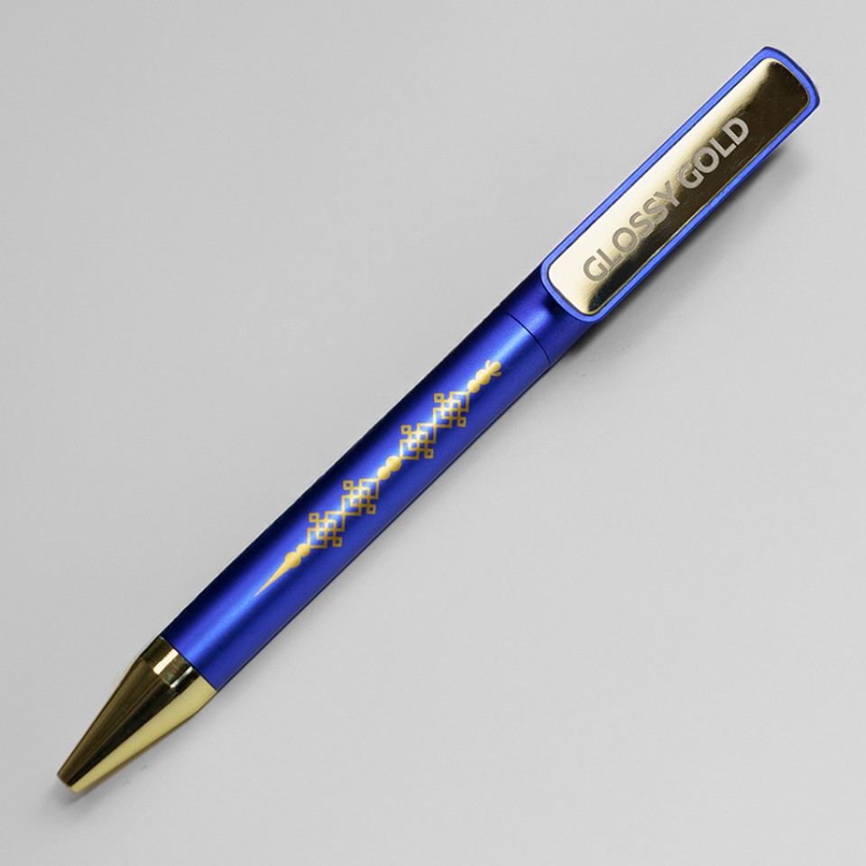 Ручка шариковая GLOSSY GOLD, синий металлик/золотой, пластик, металл
