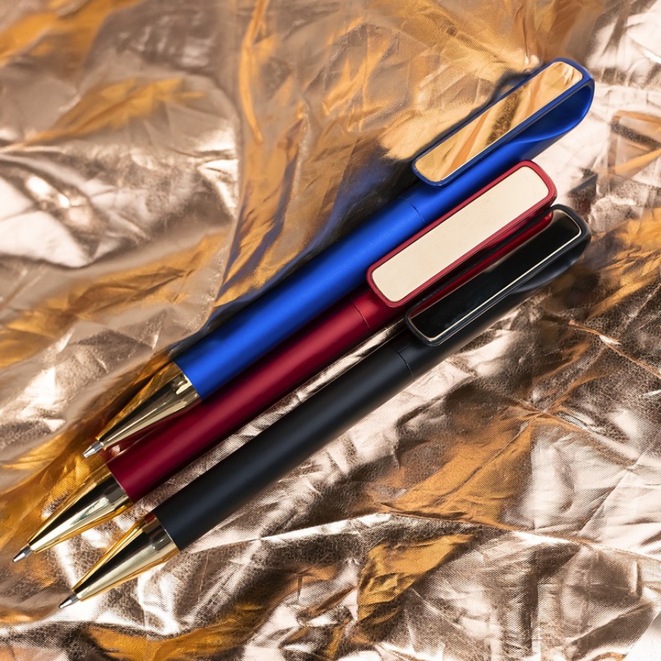 Ручка шариковая GLOSSY GOLD, красный металлик/золотой, пластик, металл