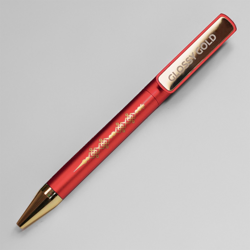Ручка шариковая GLOSSY GOLD, красный металлик/золотой, пластик, металл