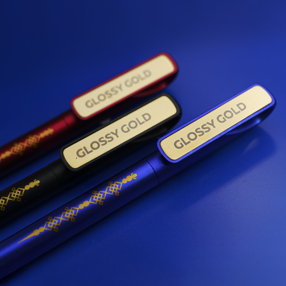 Ручка шариковая GLOSSY GOLD, красный металлик/золотой, пластик, металл