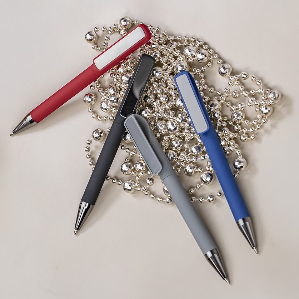 Ручка шариковая GLOSSY GUN с покрытием soft touch, красный/темно-серый, пластик, металл