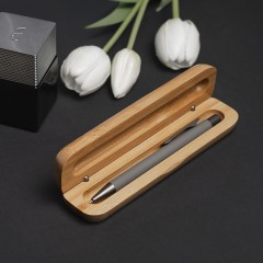 Футляр для одной ручки SOLID, бежевый, бамбук, металл