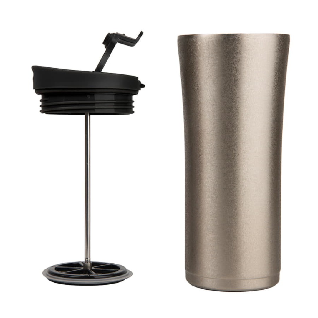 Термокружка вакуумная с ситечком "Brew",  380 мл,  серебристый металлик, металл/пластик