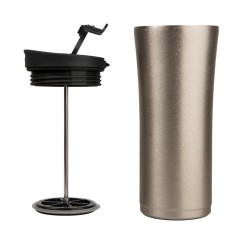 Термокружка вакуумная с ситечком "Brew",  380 мл,  серебристый металлик, металл/пластик