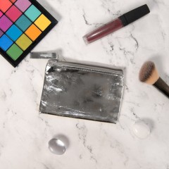 Косметичка FAUDOK, серебряный, 12 x 8.5 x 0.5 cm, искусственная кожа