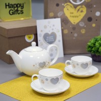 Чайник и две чайных пары GOLD в упаковке, 250мл и 1200мл, костяной фарфор