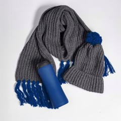 Набор подарочный COLD NIGHT: шарф и шапка, термокружка, синий