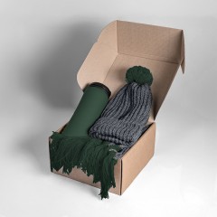 Набор подарочный COLD NIGHT: шарф и шапка, термокружка, темно-зеленый
