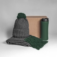 Набор подарочный COLD NIGHT: шарф и шапка, термокружка, темно-зеленый