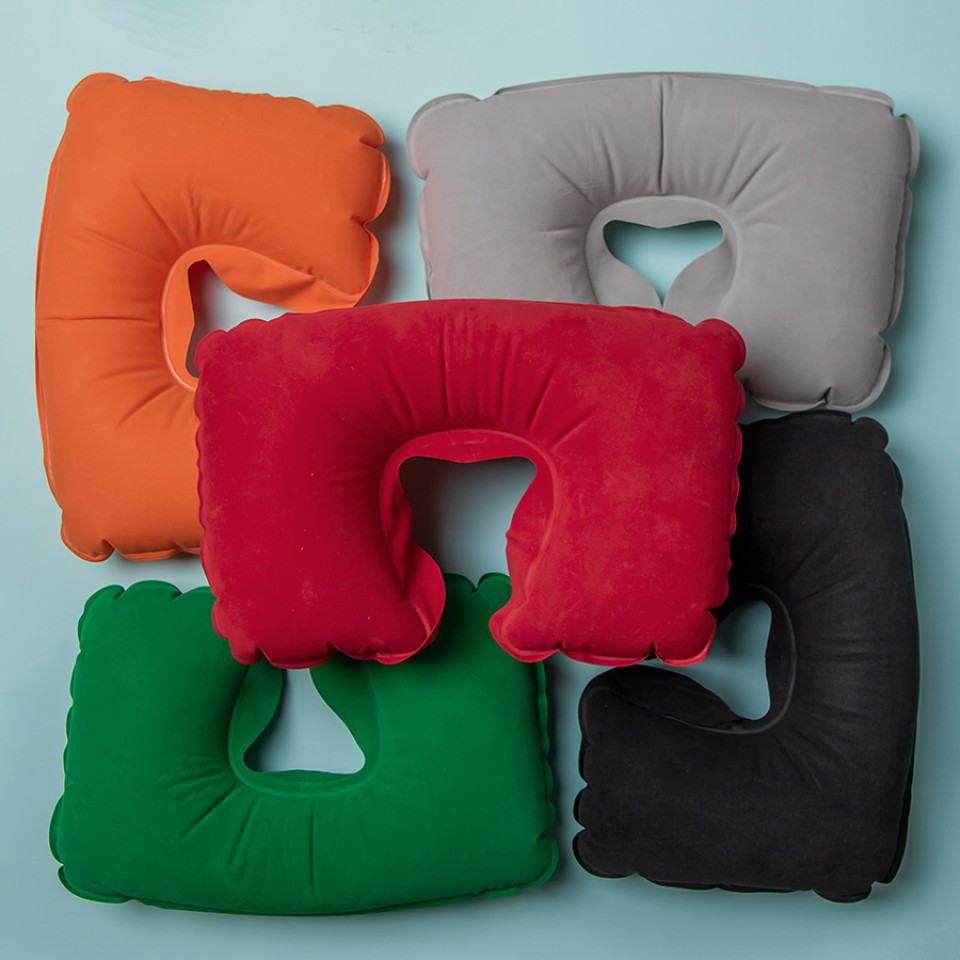 Подушка  надувная дорожная WAY в футляре, зеленый, 43,5х27,5 см, твил