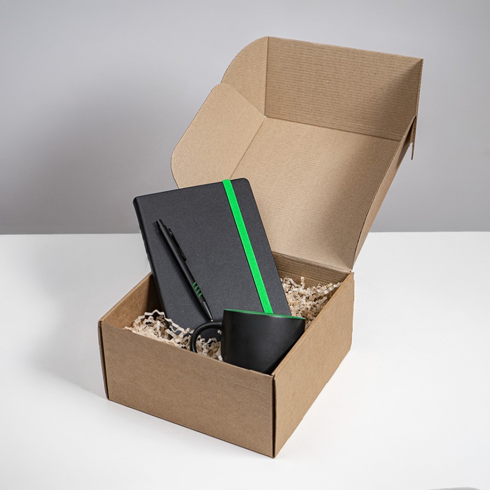 Набор подарочный HYPER: кружка, ежедневник, ручка, черный/зеленый