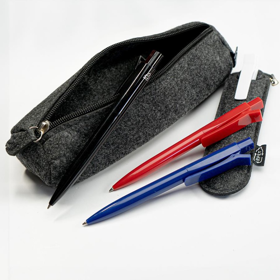 Ручка шариковая N22 с клипом-прищепкой, черный, переработанный пластик, цвет чернил синий