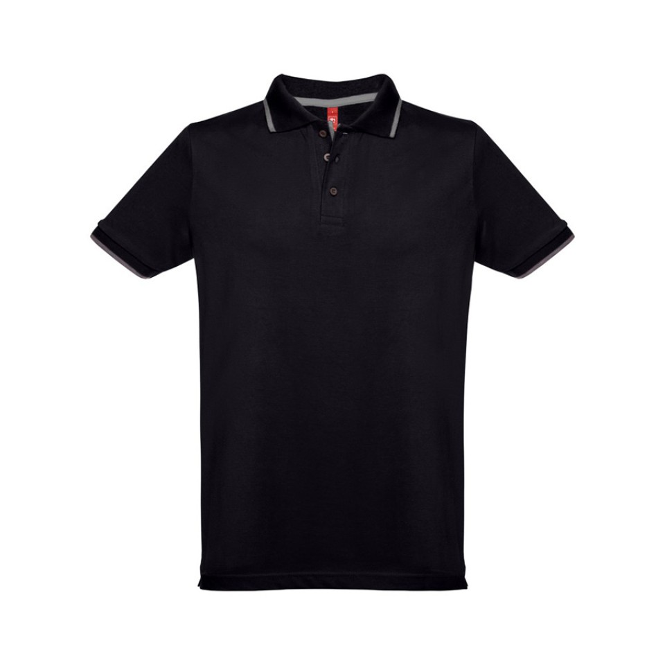 Рубашка-поло мужская SPECTRUM, к/р, чёрный/белый, M, 100% хлопок, плотность 195 г/м2