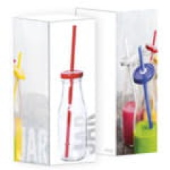 Бутылка ABALON с трубочкой, 320 мл, стекло, прозрачный, желтый