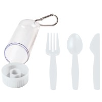 Набор "Pocket":ложка,вилка,нож в футляре с карабином, белый, 4,2х15см,пластик