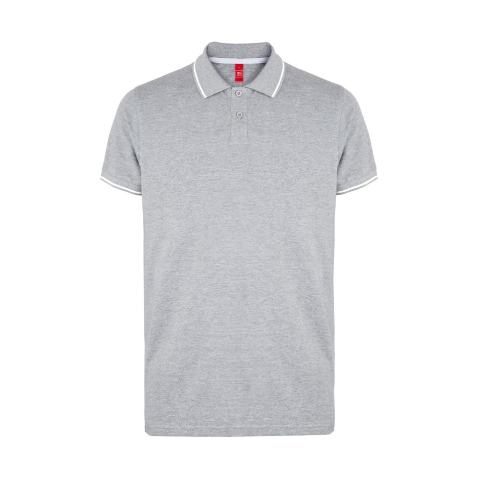 Рубашка-поло мужская SPECTRUM, к/р, св.-сер. меланж/бел, M, 100% хлопок, плотность 195 г/м2