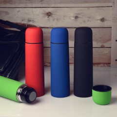 Термос вакуумный "Flask",сталь с покрытием софт тач, синий, 500 мл.