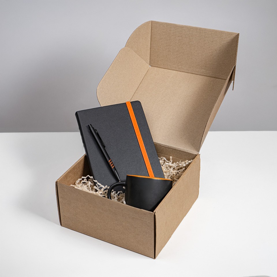 Набор подарочный HYPER: кружка, ежедневник, ручка, черный/оранжевый