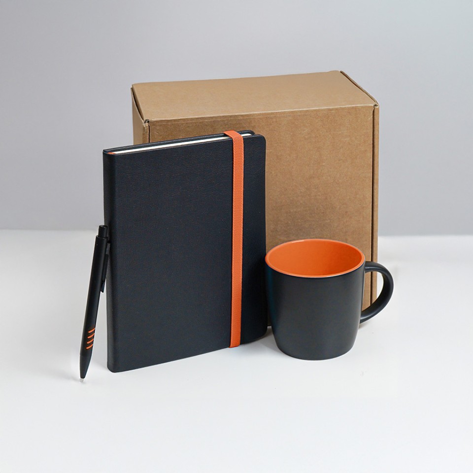 Набор подарочный HYPER: кружка, ежедневник, ручка, черный/оранжевый