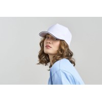 Бейсболка RECY FIVE PIPING, 5 клиньев, застежка-липучка, белый/тёмно-синий, 100% полиэстер, 220 г/м2