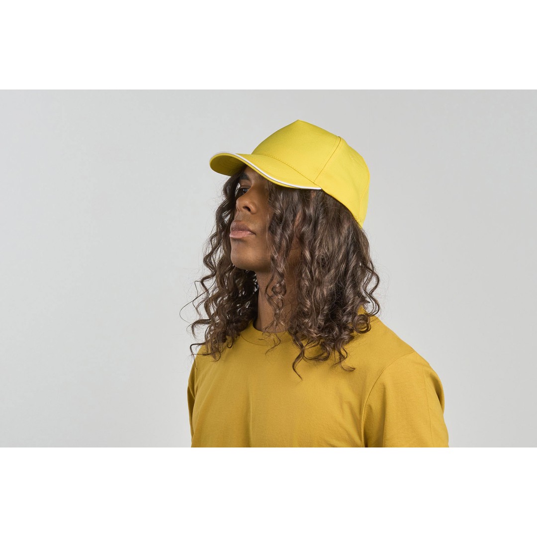 Бейсболка RECY FIVE PIPING, 5 клиньев, застежка-липучка, белый/тёмно-синий, 100% полиэстер, 220 г/м2