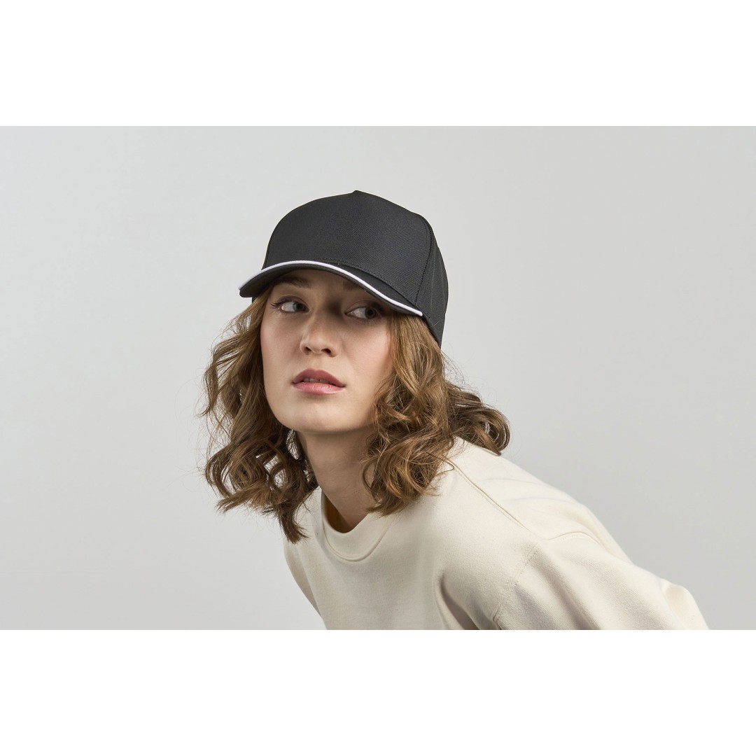 Бейсболка RECY FIVE PIPING, 5 клиньев, застежка-липучка, белый/тёмно-синий, 100% полиэстер, 220 г/м2