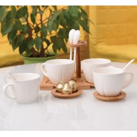 Чайная пара с ложкой (4шт) на подставке "Ксю" в упаковке, 200 мл, фарфор