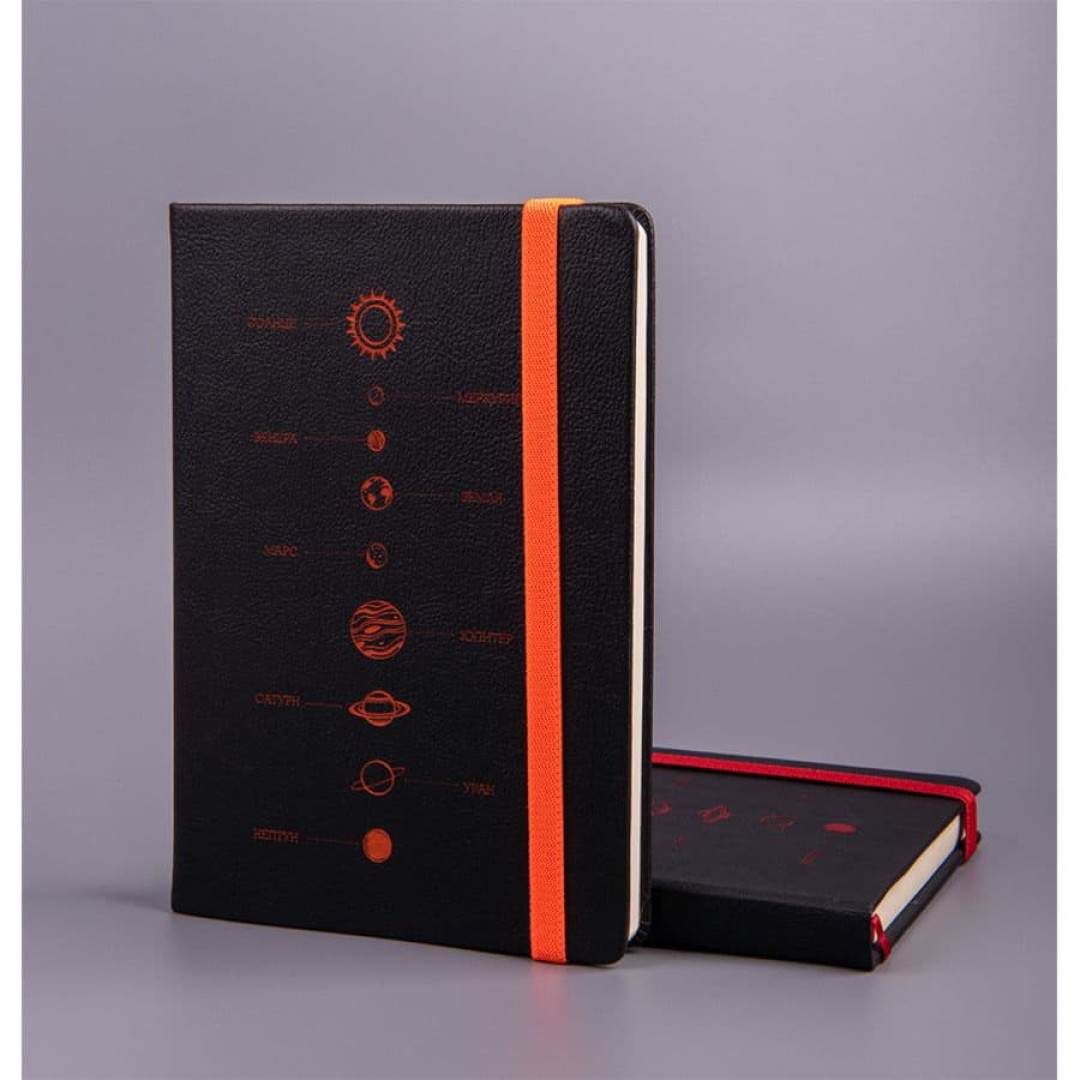 Ежедневник недатированный Ray, А5, черный/оранжевый, кремовый блок, без обреза