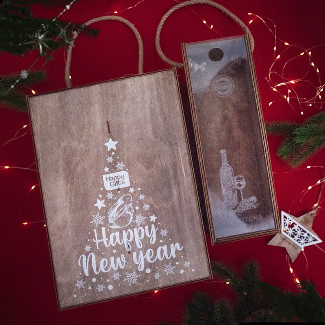 Ящик подарочный WINOTERRA с ручкой, дерево, акрил, 36 х 24,5 х 11 см