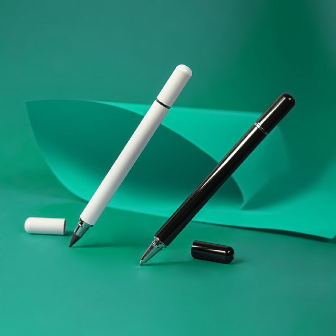 Ручка шариковая + карандаш вечный 2 в 1, белый, металл, в футляре