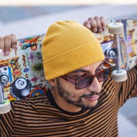 Шапка NELSON в рубчик с отворотом,100%  органический хлопок, горчичный