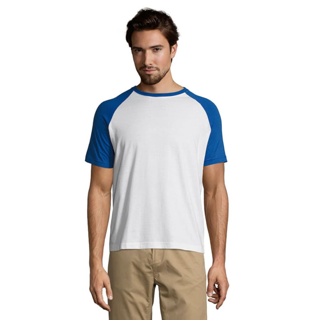 Футболка "Funky", белый с ярко-синим_2XL, 100% х/б, 150 г/м2