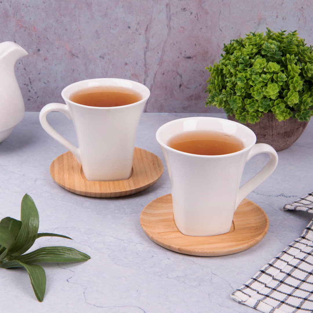 Чайные пары  "Натали" 2 штуки в упаковке, 19,5х19х9см, 200мл, фарфор, бамбук