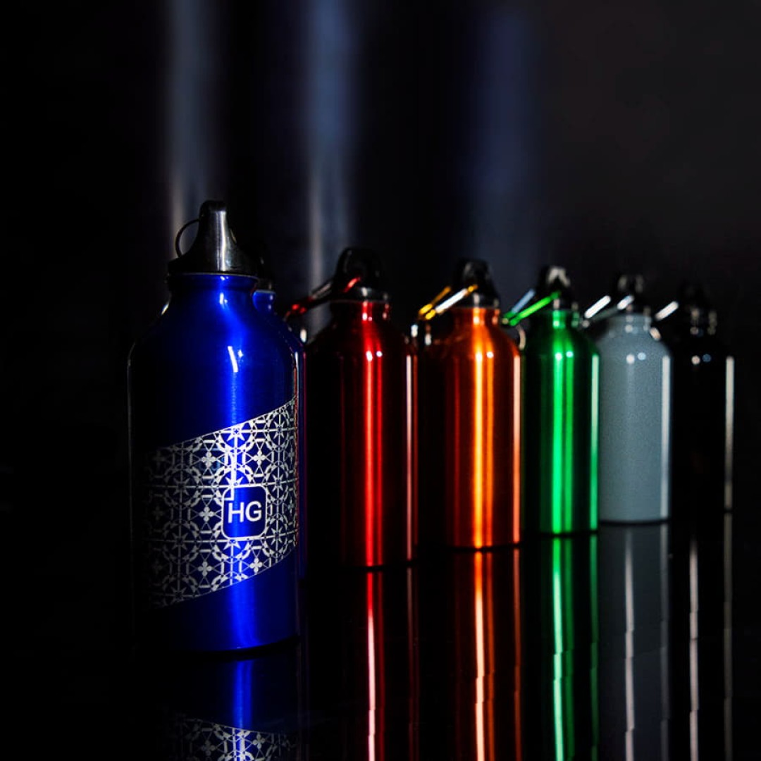 Бутылка для воды "Mento-1", алюминиевая, с карабином, 400 мл., черный