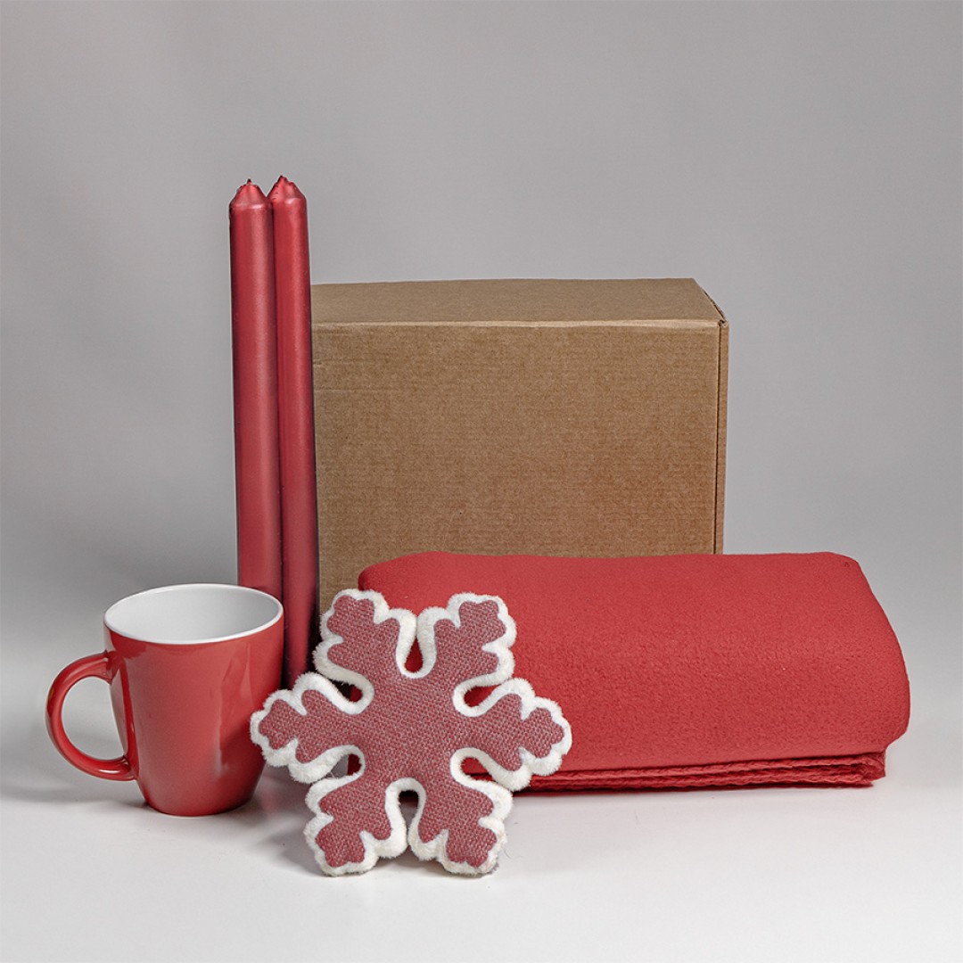 Набор подарочный MOOD: плед, кружка, игрушка, свечи, красный