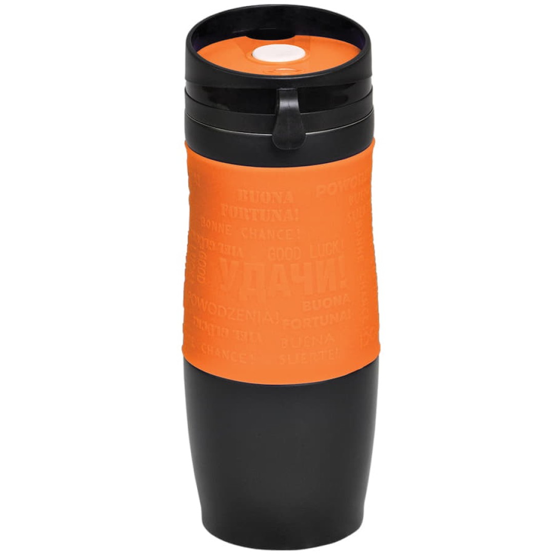 Термокружка вакуумная "УДАЧА",  400 мл, оранжевый, металл/силикон