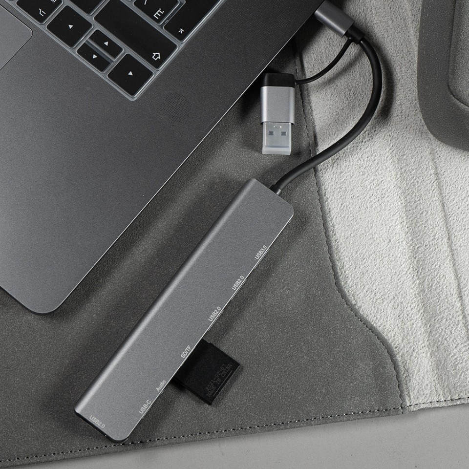 USB-хаб ROOT 8 в 1, серый, алюминий